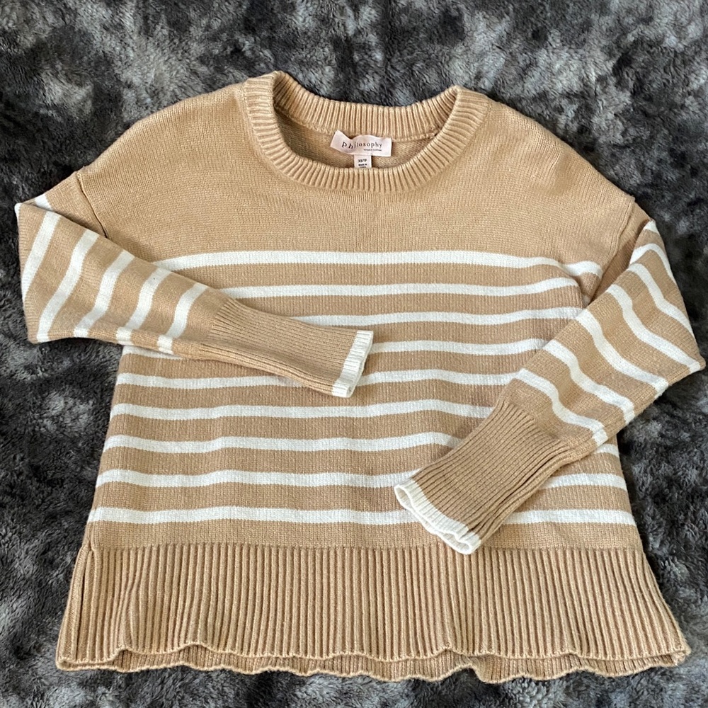 Philosophy Tan and White Sweater XS